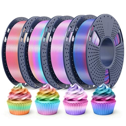 SUNLU Rainbow Silk Filament Bundle, Multicolor Gradient 3D Filament, Neatly Wound Shiny Silk 3D Printer Filament 1.75mm ±0.02mm, Individually Vacuum Packed, 0.25kg per Spool, 1kg in Total, 4 Pack. - Image 1