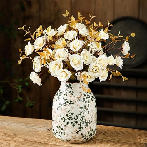 Green Vintage Vase, Chinoiserie Floral Vases, Retro Ice Cracked Ceramic Large Vases for Home Decors, Living Room, Bookshelf, Office, Grand Millennial Decor, Chinoiserie Decors, Tuscan Decor 7.8 Inch thumbnail 6