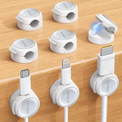 Magnetic Cable Clips Cord Organizer - Lamicall 8Pack [Crystal-Clear & Silver Shine] Cable Management for Phone Charging Cord, Strong Adhesive for Nightstand, Women Home Office Desk Decor Accessories - Image 1