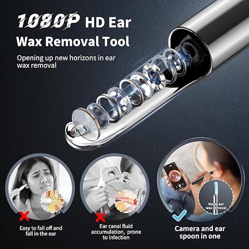 Ear Wax Removal, Ear Cleaner with Camera and Light, FSA - HSA Eligible, Ear Wax Removal Tool Camera with 1080P, Ear Cleaning Kit with 6 Spoons, Ear Camera for iOS & Android (Black) thumbnail 2
