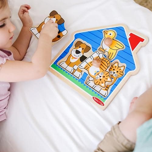 Melissa & Doug Wooden Jumbo Peg Puzzle 2-Pack – Fish Bowl, House Pets, 3-Piece for Toddlers Boys and Girls, Ages 1+ Years thumbnail 8