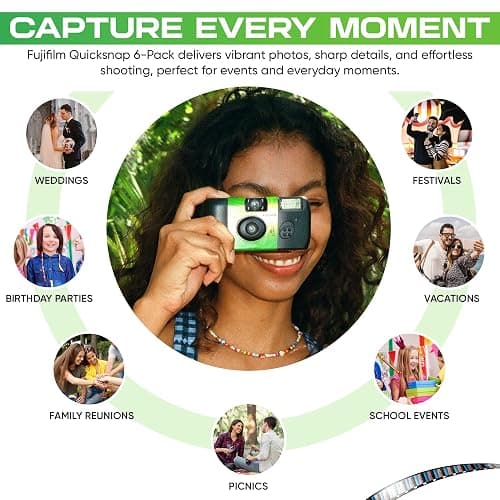 Fujifilm Quicksnap Flash Disposable Camera 400 Iso, 6 Pack, 35mm Camera, 27 Exp, Balveli Coth, Fuji Film Disposable Bulk, 6 Pack of Fuji Disposable Cameras. thumbnail 4