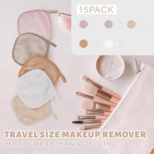 15 Pcs Reusable Makeup Remover Cloths, Ultra Soft Makeup Eraser Cloths for Face, Microfiber Makeup Remover Towels for All Skin Types, 5" x 5", Multicolor thumbnail 7