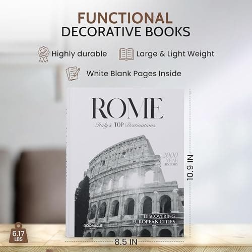Rome Decorative Books for Coffee Table - Designer Faux/Fake Books for Decoration - Enhance Your Coffee Table, Mantle & Bookshelf Decor - Book Decor Aesthetic Collection - Real Blank Pages Inside - Rome thumbnail 2