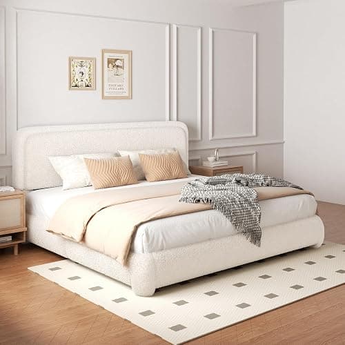 SwnftWinnt Queen Size Boucle Bed Frame with Adjustable Headboard, Upholstered Cloud Platform Bed, Anti-Collision Soft Rounded Corners, No Box Spring Needed, Easy Assembly, Noise Free, Beige thumbnail 10