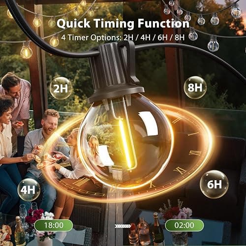 addlon 100FT Solar String Lights Outdoor with Remote, 54 LED Shatterproof Bulbs, Dimmable & Timable, 3 Light Modes, G40 Waterproof Solar String Lights for Outside Backyard Party Decor thumbnail 6