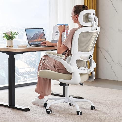 TRALT Office Chair Ergonomic Desk Chair, 330 LBS Home Mesh Office Desk Chairs with Wheels, Comfortable Gaming Chairs (1, Beige) - Image 1