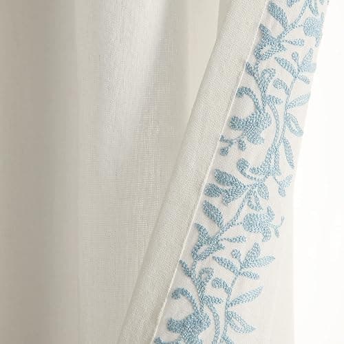 Lush Decor Modern Luxury Embroidered Border Window Curtain Panel Single 52" W x 84" L Off White & Blue - Bedroom Curtains White Curtains for Living Room thumbnail 5