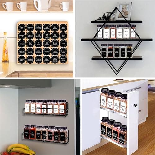 Churboro 25 Spice Jars with 547 Labels- Glass Spice Jars with Black Metal Caps, 4oz Empty Spice Containers with Shaker Lids, Funnel, Chalk Pen, Square Seasoning Bottles for Spice Rack, Drawer, Cabinet thumbnail 7