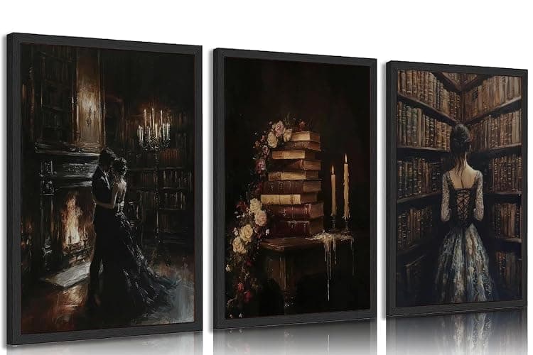 3pcs Vintage Library Canvas Wall Art Gothic Dark Academia Aesthetic Posters Prints Paintings Victorian Antique Book Wall Decor Pictures for Living Room Bedroom Reading Room Home Decorate Unframed - posters - 16L" x 12W" - Image 1