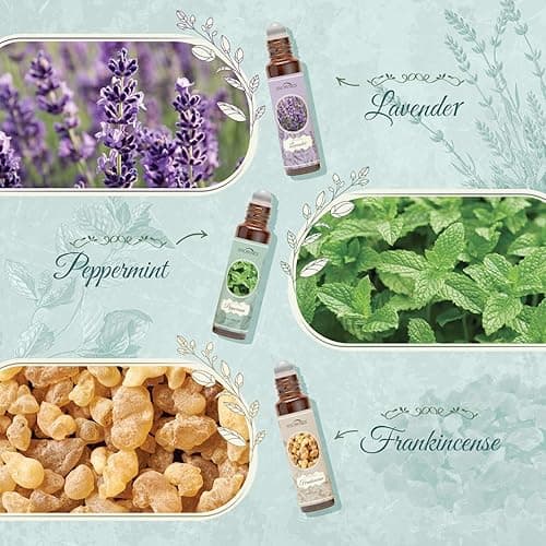 SNOWSEN Essential Oils Roll On Set, Natural Aromatherapy Oils for Skin, with Glass Rollerball, Lavender, Peppermint, Frankincense, Eucalyptus, Lemon, Myrrh, Essential Oil Roll On Gift Set, 6 x 10ml thumbnail 4