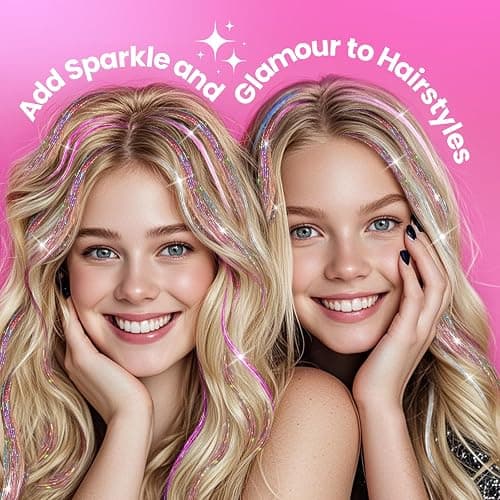 NIACONN Glitter Hair Tinsel Extensions Kit 18 Colors with Tools and Beads, 48 Inch Sparkly Fairy Colorful Tensile Strands Shiny Hair Accessories for Women Girls Kids thumbnail 5