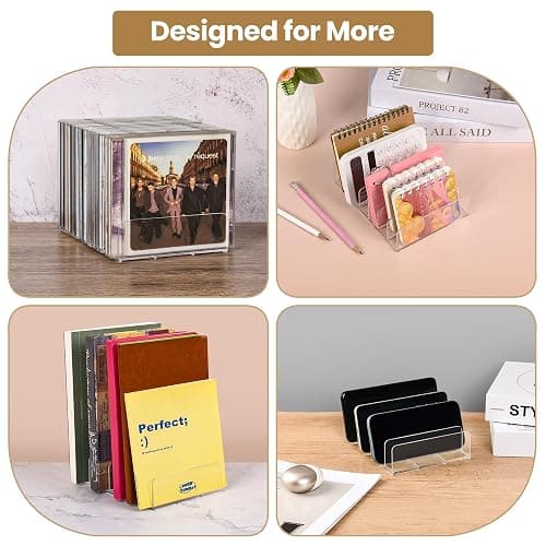 CELSOL Clear Acrylic CD Holder 2 Pack - CD Storage Rack DVD Organizer Stand Holds 28 Jewel Cases, CD Display Shelf for Media Organization, Versatile Desktop Storage for Music Collection thumbnail 6