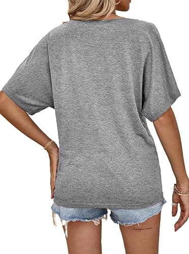 Hilinker Womens Sexy Off The Shoulder Tops Short Batwing Sleeve T Shirt Oversized Casual Tee thumbnail 4