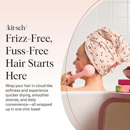 Kitsch XL Microfiber Hair Towel Wrap for Women – Ultra Absorbent Microfiber Towel for Wet, Curly, Long or Short Hair – Quick Dry, Anti-Frizz Hair Wrap – Cherry Print, 40x24 inches thumbnail 8