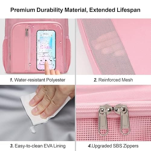 F-color Shower Caddy Portable for College Dorm Essentials - Large Hanging Sturdy Handle Toiletry Tote Bag with Hook, Multiple Pockets, Quick Dry Organizer for Camping, Travel, Gym, Pink thumbnail 4