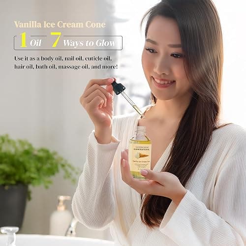 Soothing House Vanilla Ice Cream Cone Body Oil - Premium Non-Greasy Oil & Body Moisturizer for Dry Skin & Glowing Skin with Sweet Almond, Jojoba, and Vitamin E Oil, 4 Fl OZ thumbnail 7