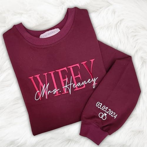 Embroidered Sweatshirt, 100% Cotton Wifey Sweatshirt, Wedding Gift, Gift for Bride, Bridal Shower Gift, Newlywed Honeymoon Present Black thumbnail 6