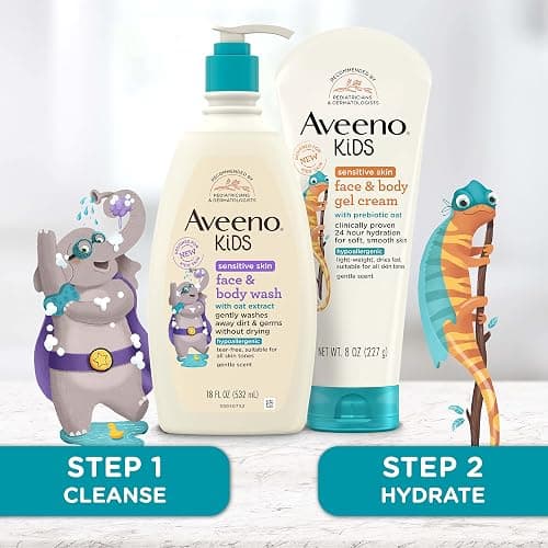 Aveeno Sensitive Skin Face & Body Gel Cream for Kids with Prebiotic Oat, Clinically Proven 24 Hour Hydration for Soft Skin, Quick Drying and Lightweight, Hypoallergenic, 8 oz thumbnail 4