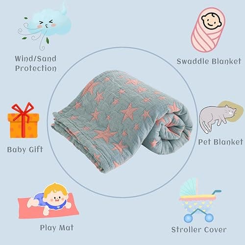 NTBAY 3 Layer Toddler Blanket, Muslin Cotton Jacquard Bed Blankets, Lightweight Thermal Baby Blanket, Super Soft and Warm Crib Blanket for All Seasons, Decoration Gift, 30"x40", Red and Blue Star thumbnail 5