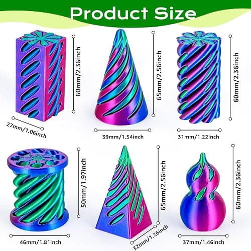 3Dgenius 6 Pack Spiral Cone Fidget Toys 3D Printed Spiral Fidget Toys Impossible Cone 3D Printed Fidgets Impossible Pyramid Passthrough 3D Printed Toys for Adults & Kids for Anxiety Relaxing, Pack1 thumbnail 2