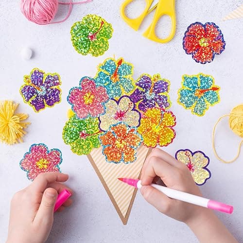 Whaline Summer Tropical Floral Stickers Roll Laser Hibiscus Flower Seal Stickers Colored Waterproof Self-Adhesive Decals for Envelope Journal Decor Hawaiian Luau Holiday, 500 Pcs thumbnail 6