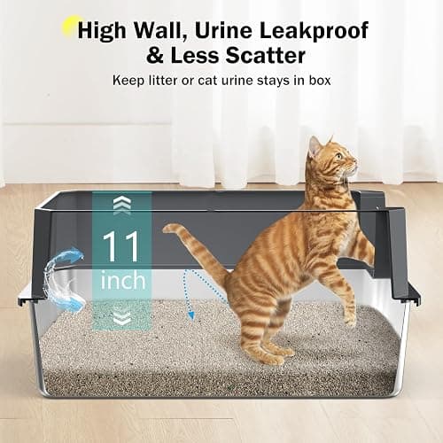 Stainless Steel Litter Box, Extra Large Litter Boxes for Big Cats, XLarge Metal Cat Litter Box with Lid, Anti-Urine Leakage XL Box with High Sides, Easy Clean, Non-Sticky thumbnail 2