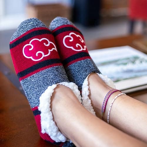 Ripple Junction Naruto Shippuden Women’s Slipper Sherpa Socks Akatsuki Clouds Non-Slip Grip Bottoms Anime Officially Licensed thumbnail 6