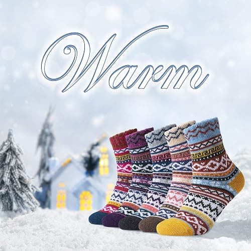 ICEIVY Socks Women, Soft Knit Wool Winter Thick Warm Cabin Fuzzy Crew Women Socks 5 Pack thumbnail 4