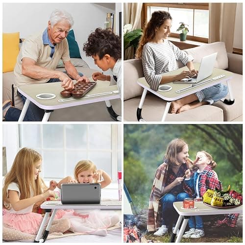 Zapuno Laptop Lap Desk, Foldable Laptop Table Tray with 4 USB Ports Storage Drawer and Cup Holder, Lap Bed Desk Notebook Stand Laptray Portable Standing Table for Bed Couch Floor thumbnail 7