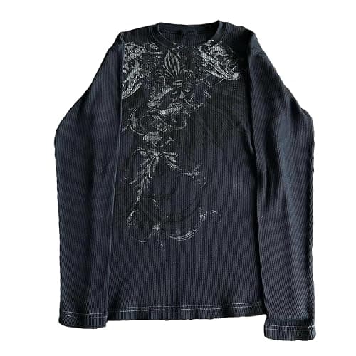 Y2k Fairy Grunge Graphic Long Sleeve Tees Tops Women E-Girls Aesthetic Gothic Skull Print Baggy T Shirts Emo Clothes thumbnail 3