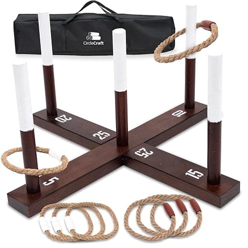CircleCraft Rustic Ring Toss Game for Kids & Adults – Outdoor Yard Games with Rope Rings, Portable Wooden Lawn Game for Family Fun, Backyard, Beach, Camping & Picnic Activities for Christmas & Easter - Image 1