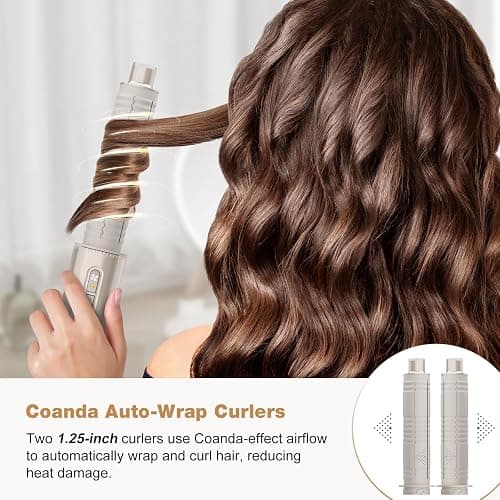 7MAGIC 7-in-1 Hot Air Styler, Hair Styler Dryer Brush with Auto-Wrap Curlers, High-Speed Hair Dryer for Fast Drying, Volumizing & Straightening, Travel Case Included, Champagne Gold thumbnail 5