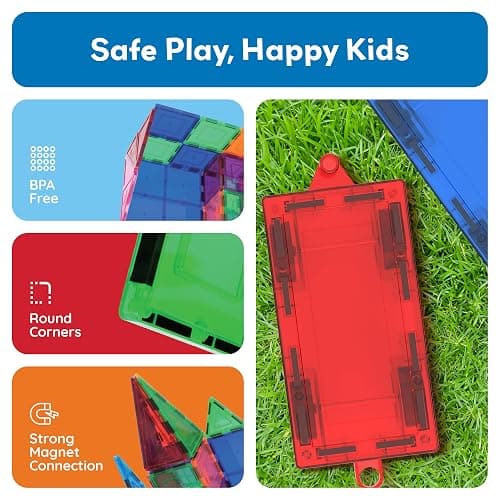 PicassoTiles 2 Piece Car Construction Vehicles Truck Toys for Magnetic Building Blocks Magnet Toy Kit with Sensory Magnets Re-Enforced Hitch & Long Bed Travel Educational Girls Boys Toddlers Ages 3+ thumbnail 5