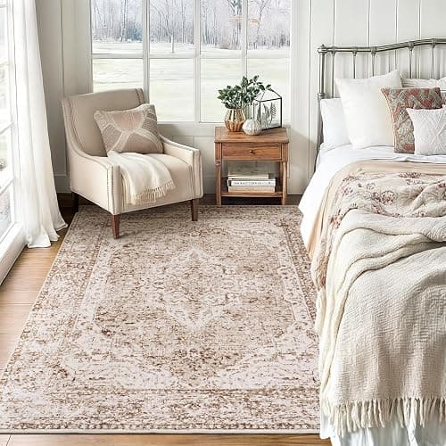 Lofus 5x7 Area Rugs for Living Room, Washable Area Rug, Rugs for Bedroom, Kitchen, Vintage Boho Carpet, Soft Non-Slip, Low Pile Large Area Rug for Office Dining Room, Vintage Beige Brown thumbnail 2