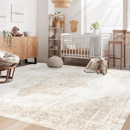 VECARF Area Rug 5x7 Washable Rug, Vintage Boho Medallion Rugs Non-Slip Soft Low Pile Large Distressed Rug Indoor Retro Carpet for Living Room Bedroom Dining Room Home Office (Beige, 5'x7') thumbnail 3