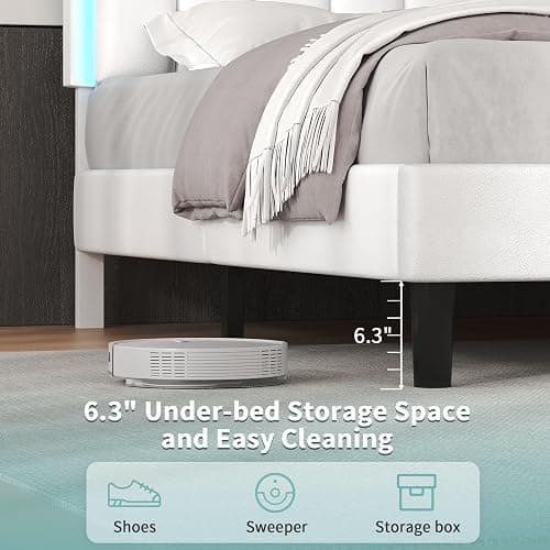 IMMERSTABLE Full Bed Frame with Headboard, RGB LED Bed, White | App-Controlled RGB Lights, Faux Leather Headboard, Wood Slat Support, No Box Spring Needed, Quiet Design, Easy Assembly thumbnail 6