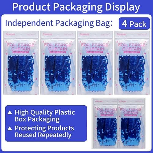 Picoway 4 Pack Foil Fringe Tinsel Backdrop Curtains, Birthday Engagement Bachelorette Party Decorations, Photo Booth Props Door Streamers Curtain (Blue) thumbnail 4