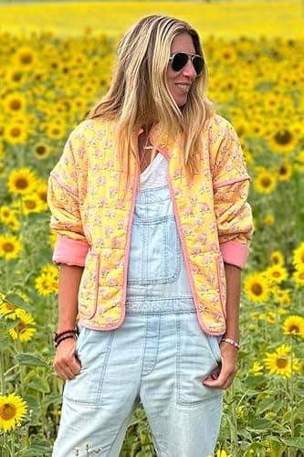 Wyeysyt Women's Cropped Puffer Jacket Lightweight Floral Print Long Sleeve Padded Quilted Puffy Cardigan Coat thumbnail 4