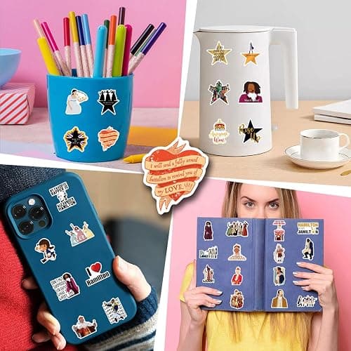 50PCS Hamiltons Water Bottle Stickers for Kids, Cute Stickers for Water Bottles, Vinyl Waterproof Aesthetic Laptop Sticker Pack Classroom Prizes Skateboard for Kids Teens Girls Students (Black) thumbnail 6