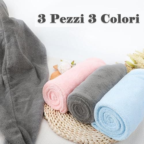 FREATECH 3 Pezzi Asciugamano Capelli in Microfibra - Asciugare Rapidamente i Capelli Bagnati senza Crespo, Turbante Capelli Morbido e Assorbente con 3 Bottoni per Donna, Bambino, Capelli Lunghi Ricci thumbnail 6