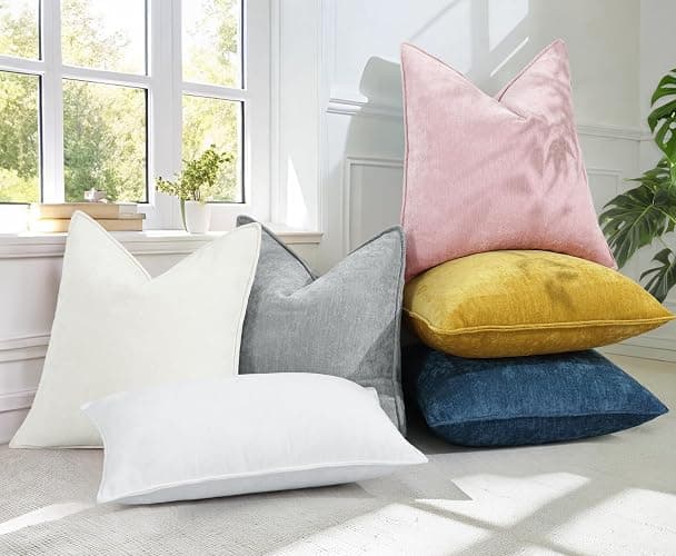 decorUhome Christmas Couch Throw Pillow Covers 18x18 Set of 2, Decorative Soft Euro Velvet Neutral Chenille Pillow Covers with Elegant Design for Sofa Bed Living Room Home Decor, Blush Pink thumbnail 6