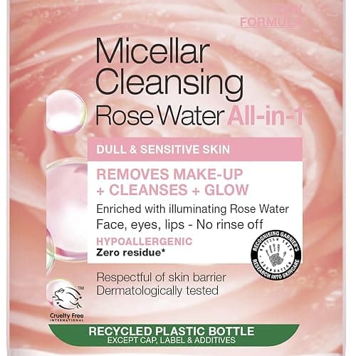 Garnier Micellar Rose Cleansing Water 700ml, Gentle face Cleanser & Makeup Remover, Hypoallergenic. Vegan Formula, Suitable For Dull And Sensitive Skin, Glow Boosting Formula, Dermatologically Tested thumbnail 2