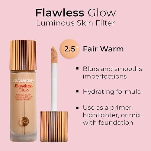 MCoBeauty Flawless Glow Luminous Skin Filter - 2.5 Fair - 4-in-1 Luminous Primer, Foundation Booster & Liquid Highlighter with Squalane - Radiant Glow Complexion Perfector Face Makeup thumbnail 5