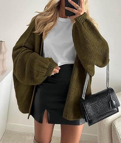 PRETTYGARDEN Womens Oversized Cardigan Sweaters 2026 Fall Long Lantern Sleeve Knit Open Front Lightweight Sweater thumbnail 2