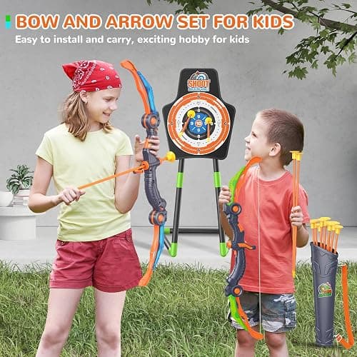 GMAOPHY Bow and Arrow for 5 6 7 8 9 10 11+ Year Old Boys, Birthday Gift for Kids, Indoor Outdoor Activity Toys, 2 Pack LED Light Up Archery Toy with 20 Suction Cup Arrows, Standing Target - Green thumbnail 2