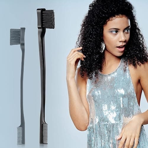 Geiserailie 3 Pcs Slick Back Hair Brush Set Bristle Brush Edge Control Teasing Comb for Women Black Hair(Black) thumbnail 6