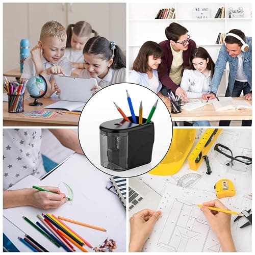 Electric Pencil Sharpener Heavy-Duty Helical Blade Sharpener with Adapter/Battery Operated for No.2/ (6-8mm) Pencils with Auto Stop & Cleaning Brush in School/Classroom/Office (Black) thumbnail 6