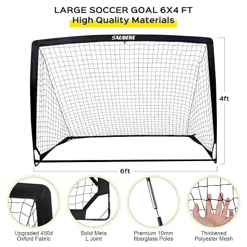 6x4 ft Kids Soccer Goals for Backyard Set of 2- Portable Pop Up Soccer Net for Backyard for Kids Toddler Youth, Soccer Training Equipment+ Soccer Goal Target, Ball and Cones, Outdoor Soccer Game thumbnail 3