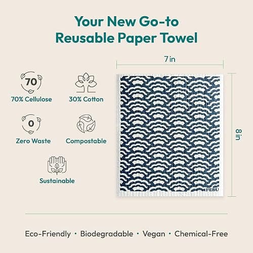 FEBU Swedish Dishcloths for Kitchen | 5 Pack Floral Reusable Paper Towels Washable | Swedish Dish Towels | Non-Scratch Cellulose Sponge Cloths | No Odor, Biodegradable Cleaning Cloths thumbnail 2